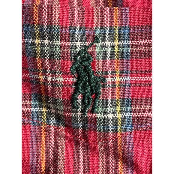 Ralph Lauren Slim Fit Men’s Medium Red Green Plaid Button Down Shirt Long Sleeve - Picture 4 of 9